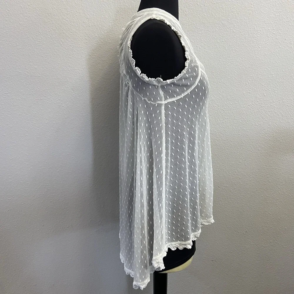Free People Fionas Victorian Mesh Sheer Lace Top Flowy Ivory‎ Size XS Boho Tank